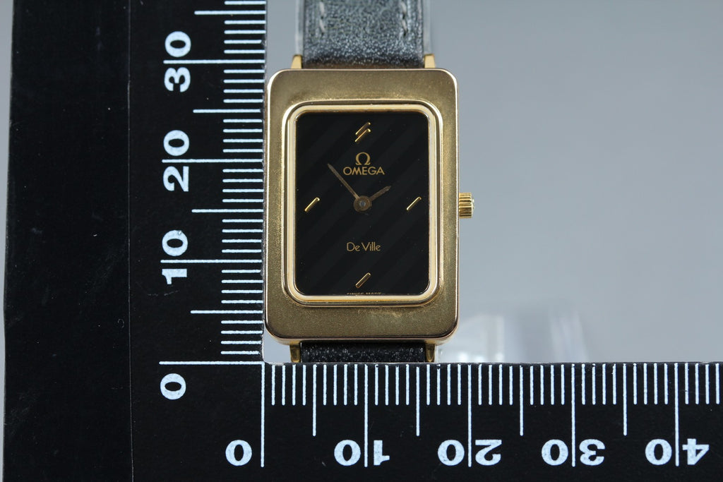 1985 Near MINT OMEGA De Ville 19mm 595.0084 Quartz Black Dial Women's Vintage