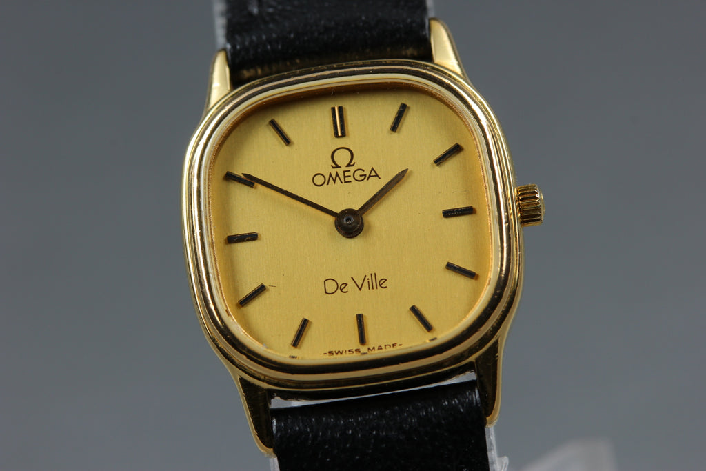 1984 w/Box OMEGA De Ville 20mm 591.0280 Quartz Gold Dial Women's Vintage Exc+5
