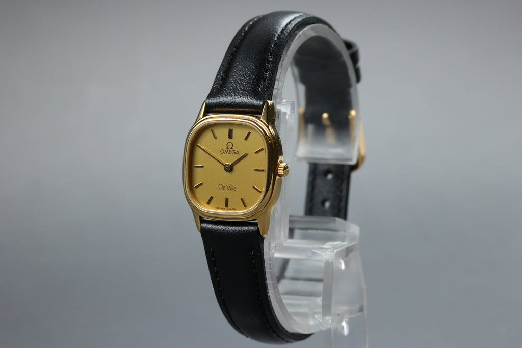 1984 w/Box OMEGA De Ville 20mm 591.0280 Quartz Gold Dial Women's Vintage Exc+5