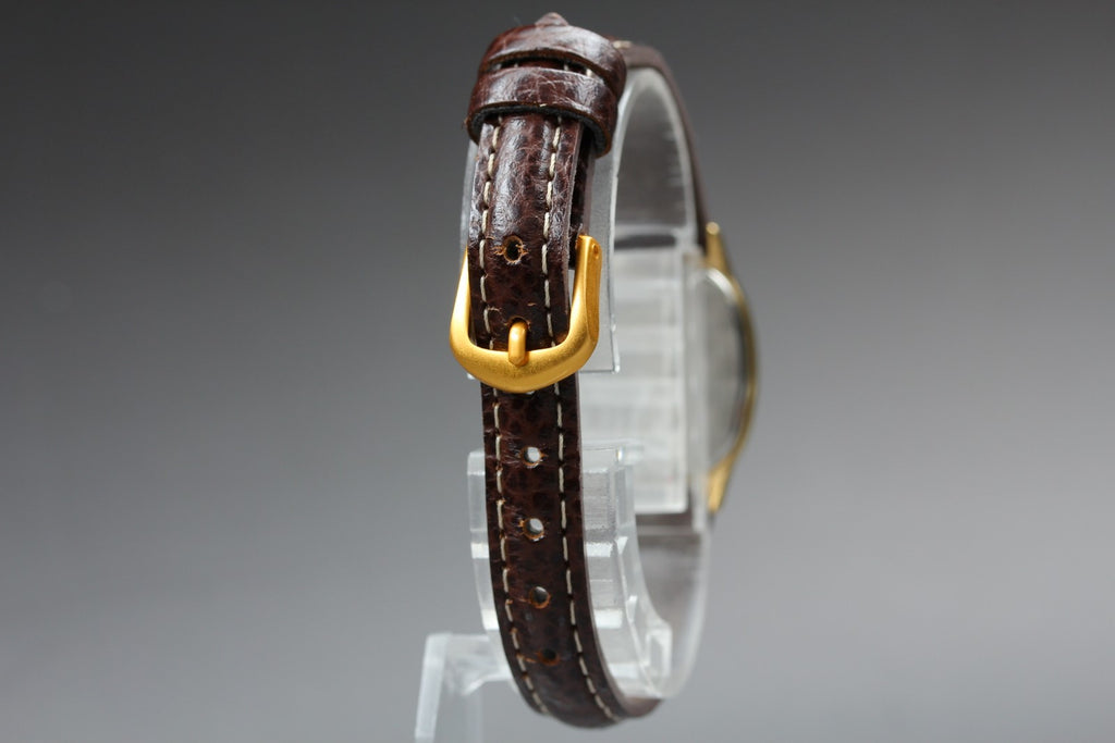 1985 Near MINT/Box OMEGA De Ville 20mm 591.0381 Quartz Gold Dial Women's Vintage