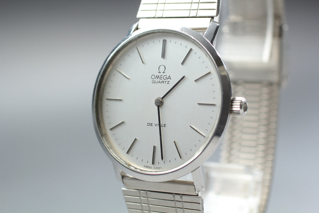 1977 Near MINT OMEGA De Ville 34mm 191.0044 Quartz Silver Dial Men's Watch JAPAN