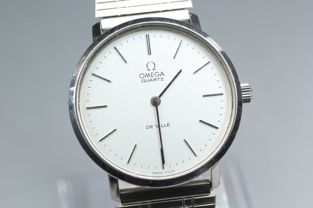 1977 Near MINT OMEGA De Ville 34mm 191.0044 Quartz Silver Dial Men's Watch JAPAN