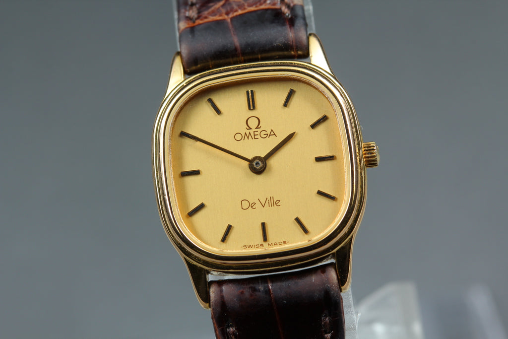 1984 w/BOX OMEGA De Ville 591.0280 20mm Quartz Gold Dial Women's Watch Exc+5