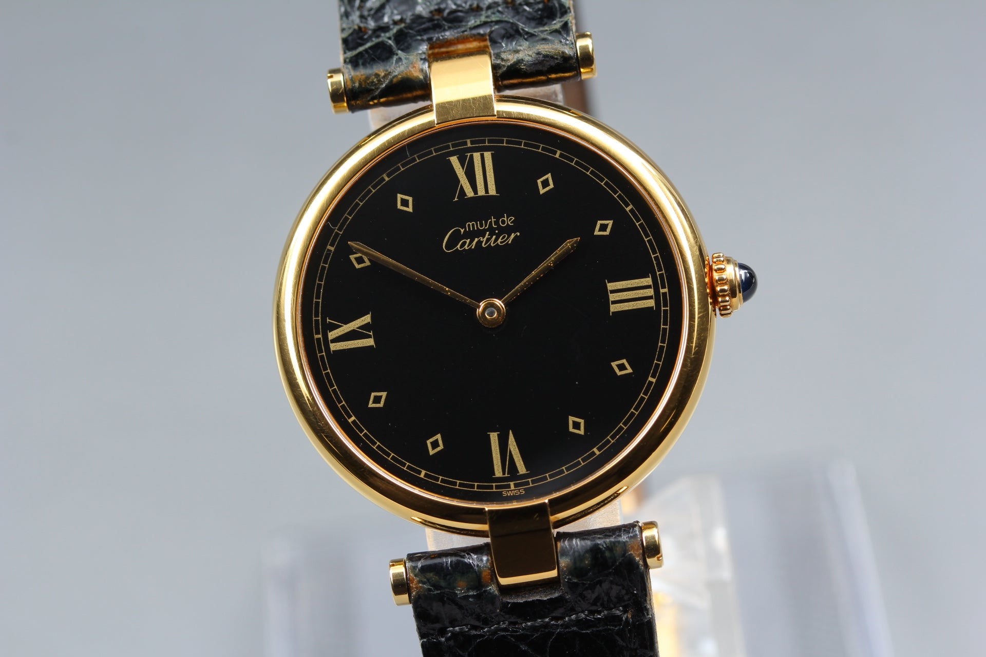 Near MINT Cartier Must de Vendome LM Vermeil 590003 30mm Quartz Black Unisex