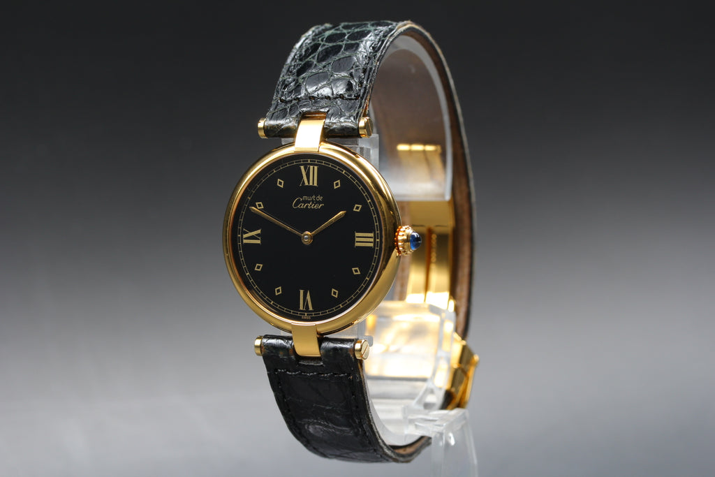 Near MINT Cartier Must de Vendome LM Vermeil 590003 30mm Quartz Black Unisex