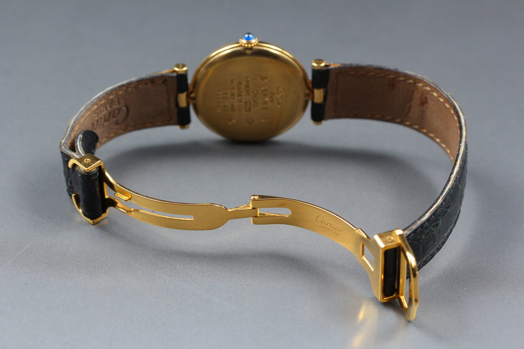 Near MINT Cartier Must de Vendome LM Vermeil 590003 30mm Quartz Black Unisex