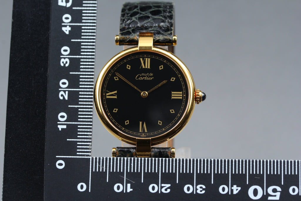 Near MINT Cartier Must de Vendome LM Vermeil 590003 30mm Quartz Black Unisex