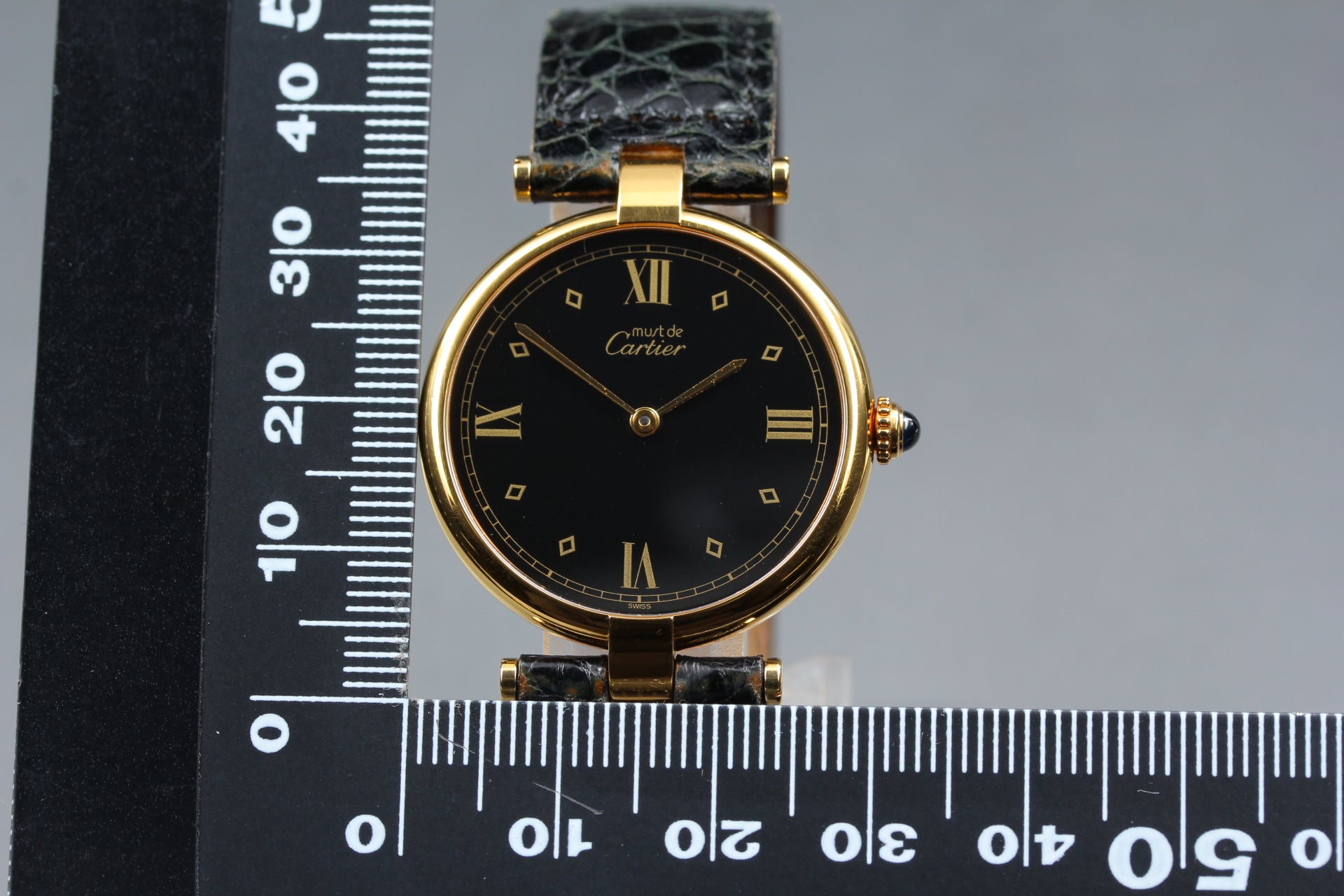 Near MINT Cartier Must de Vendome LM Vermeil 590003 30mm Quartz Black Unisex