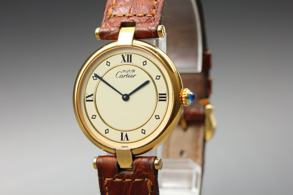 Near MINT Cartier Must de Vendome LM Vermeil 590003 30mm Quartz Roman Unisex