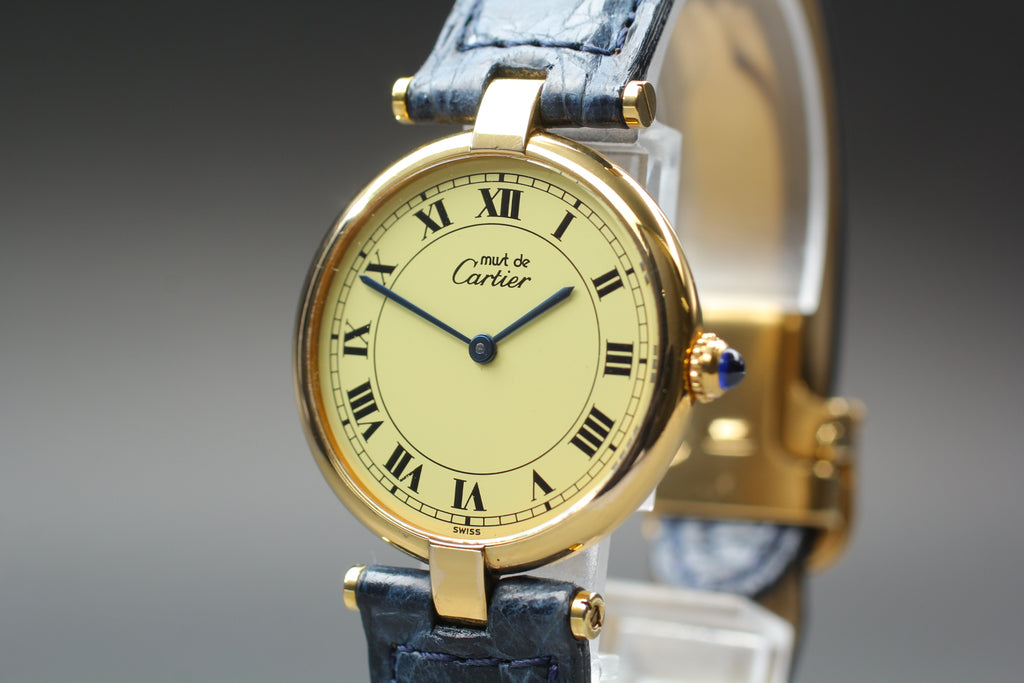 Near MINT Cartier Must de Vendome LM Vermeil 1861 30mm Quartz Roman Dial Unisex
