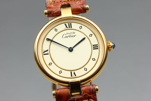 Near MINT Cartier Must de Vendome LM Vermeil 590003 30mm Quartz Roman Unisex