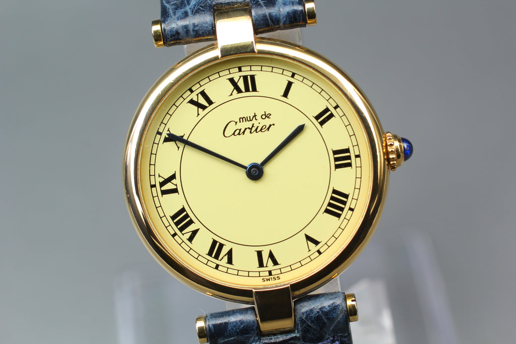 Near MINT Cartier Must de Vendome LM Vermeil 1861 30mm Quartz Roman Dial Unisex