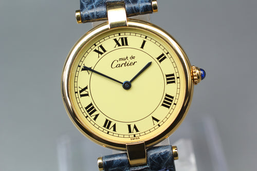 Near MINT Cartier Must de Vendome LM Vermeil 1861 30mm Quartz Roman Dial Unisex
