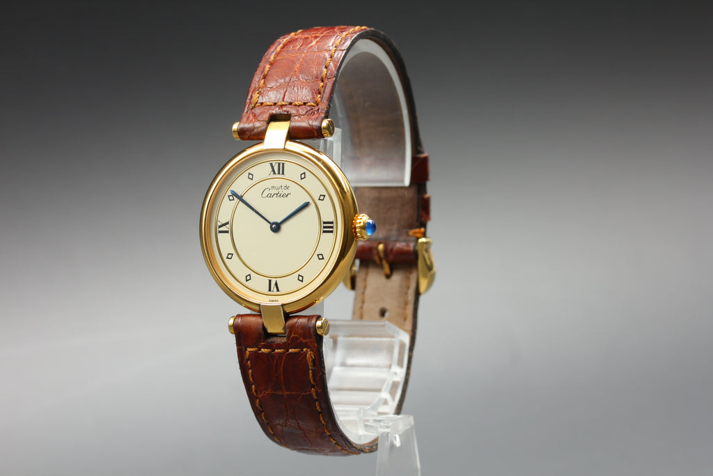 Near MINT Cartier Must de Vendome LM Vermeil 590003 30mm Quartz Roman Unisex