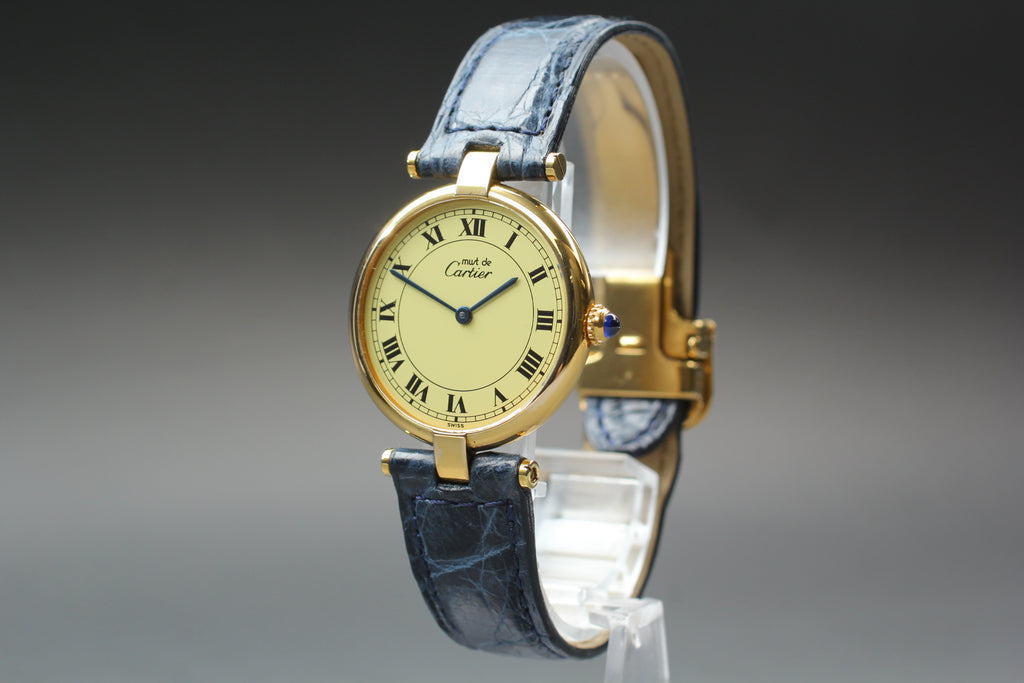 Near MINT Cartier Must de Vendome LM Vermeil 1861 30mm Quartz Roman Dial Unisex