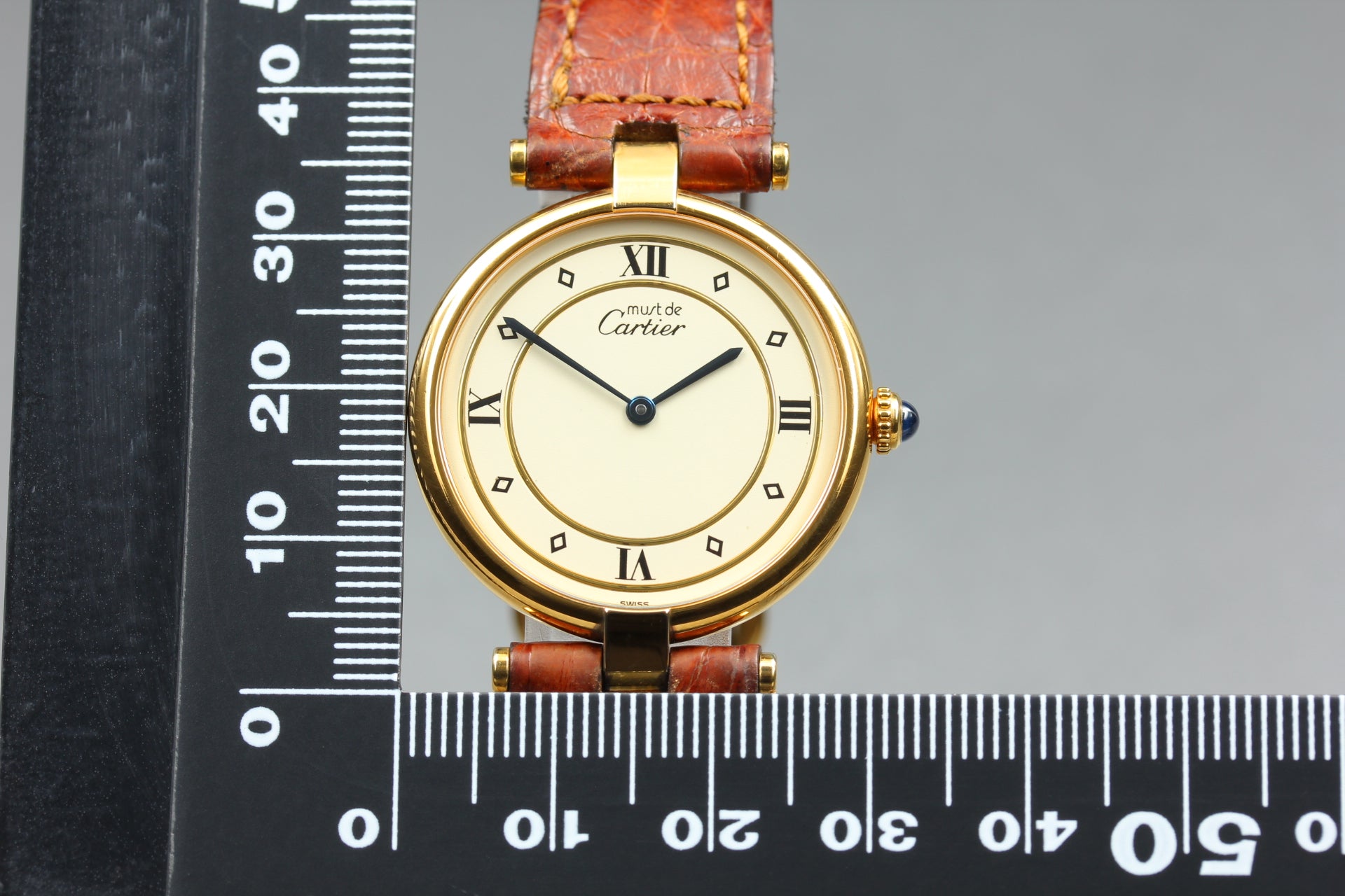 Near MINT Cartier Must de Vendome LM Vermeil 590003 30mm Quartz Roman Unisex