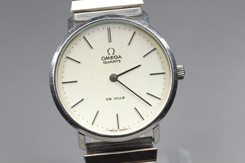 1977 Near MINT OMEGA De Ville 191.0044 34mm Quartz Silver Dial Men's Vintage
