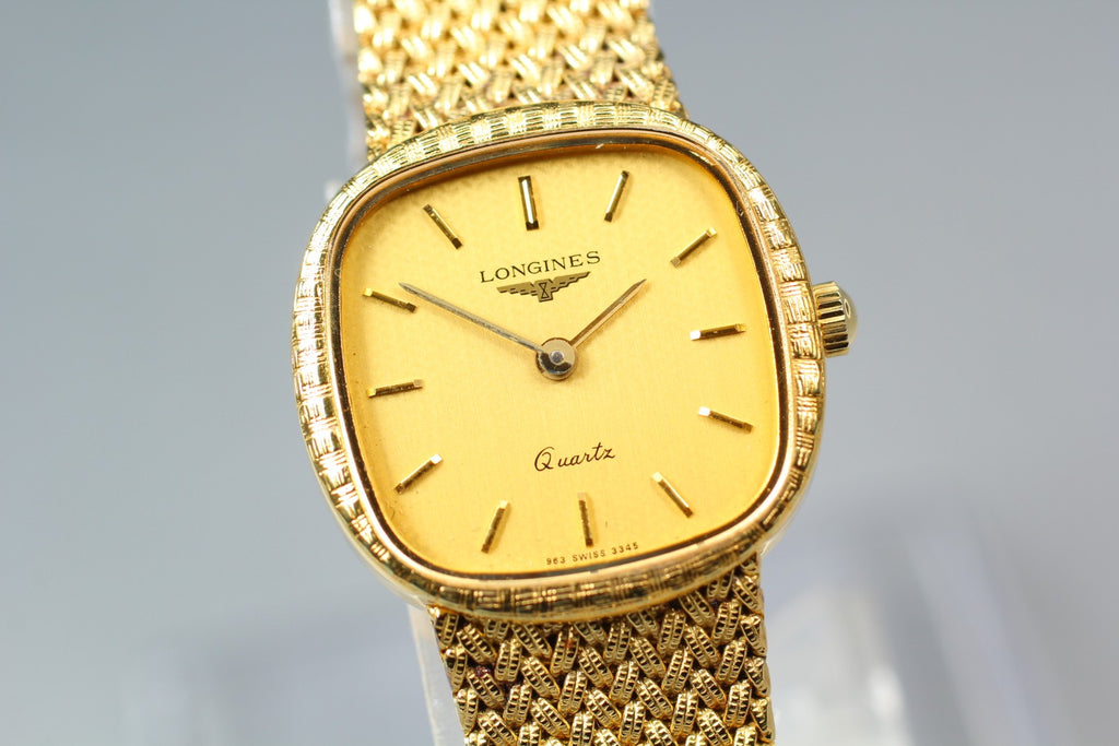 Near MINT Longines 963 3345 21mm Quartz Gold Plated Gold Dial Women's Vintage