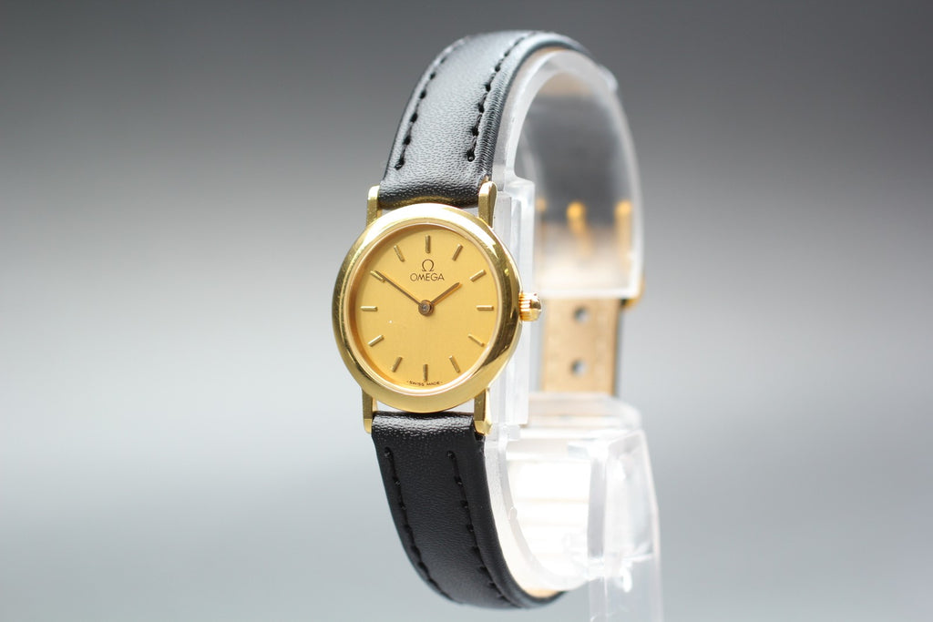 1991 Near MINT/Box OMEGA De Ville 595.0097.2 22mm Quartz Gold Women's Vintage