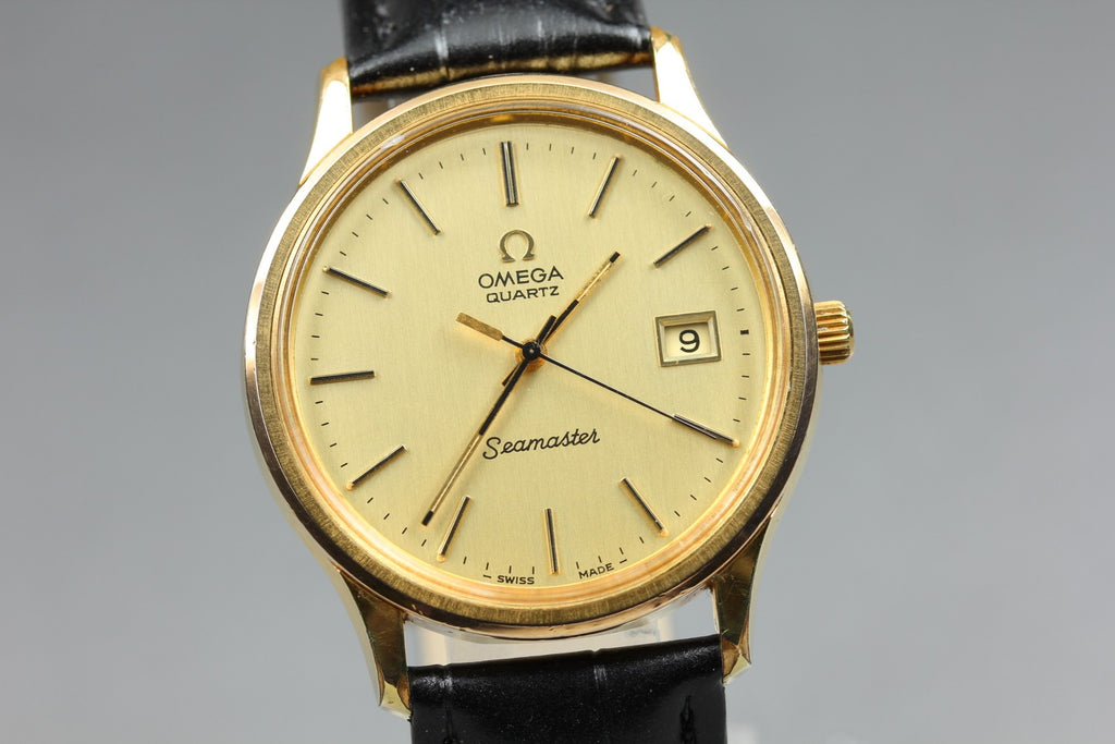 1977 OMEGA Seamaster 36mm 196.0106 Quartz Gold Dial Men's Watch Vintage Exc+5