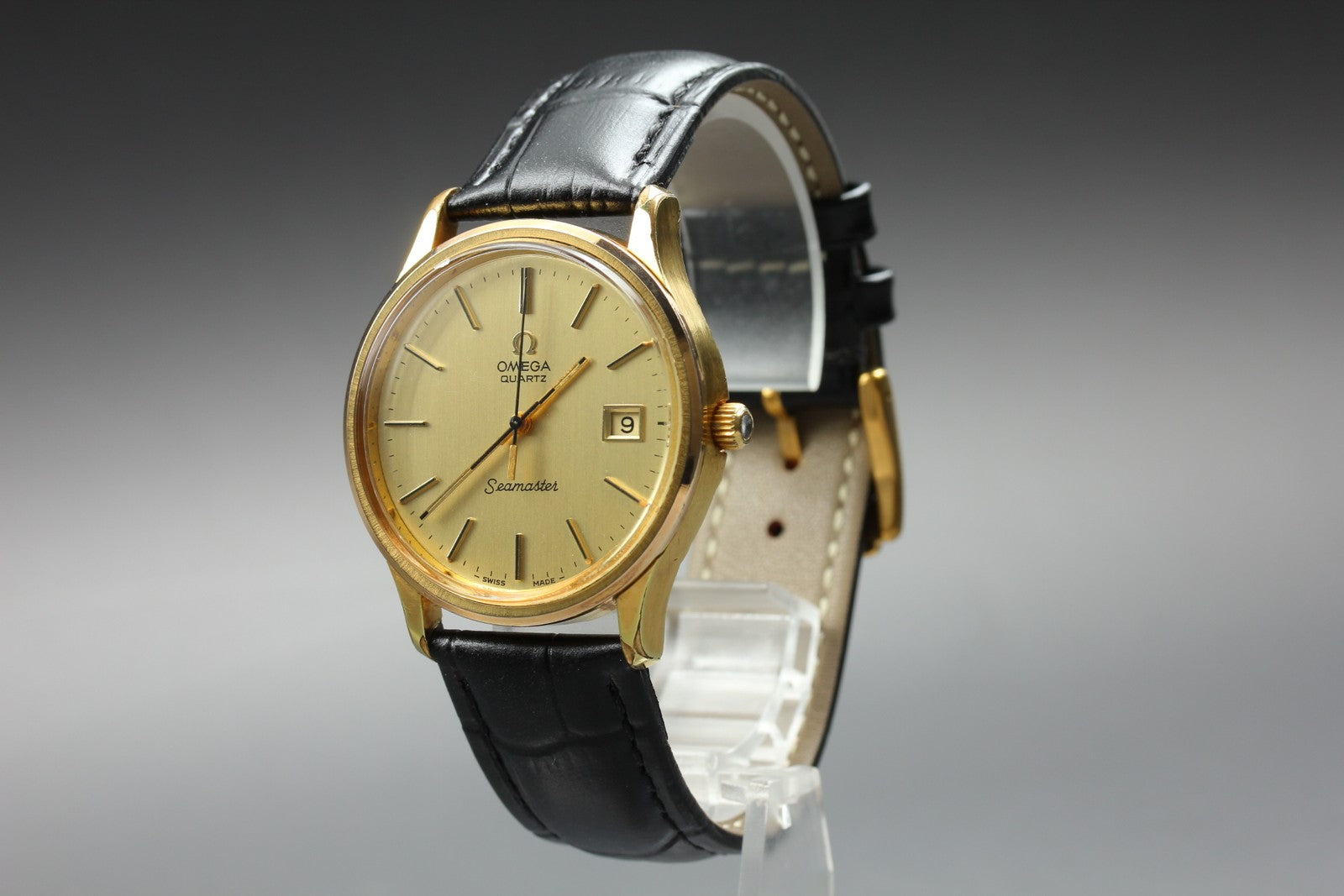 1977 OMEGA Seamaster 36mm 196.0106 Quartz Gold Dial Men's Watch Vintage Exc+5