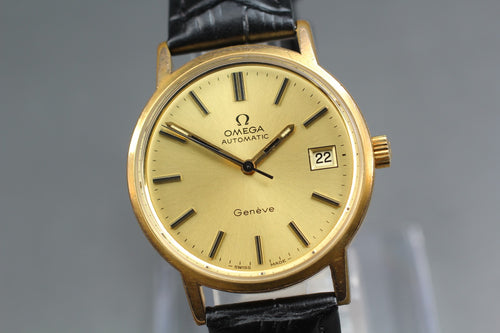 1973 Near MINT OMEGA Geneve 35mm 166.0163 Automatic Gold Dial Men's Vintage