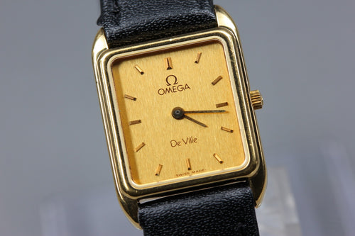 1984 Near MINT OMEGA De Ville 19mm 591.0278.1 Quartz Gold Tank Women's Vintage