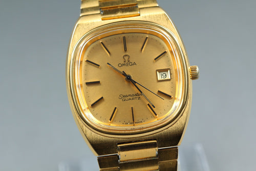 1979 Near MINT OMEGA Seamaster 35mm 196.0085 Quartz Gold Dial Men's Vintage