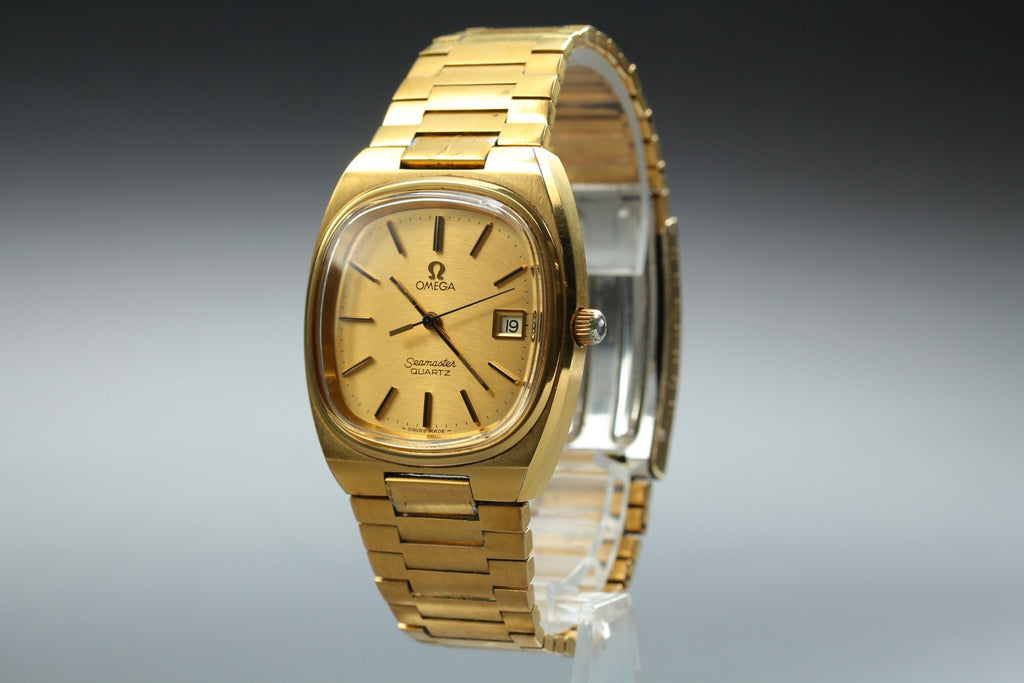 1979 Near MINT OMEGA Seamaster 35mm 196.0085 Quartz Gold Dial Men's Vintage