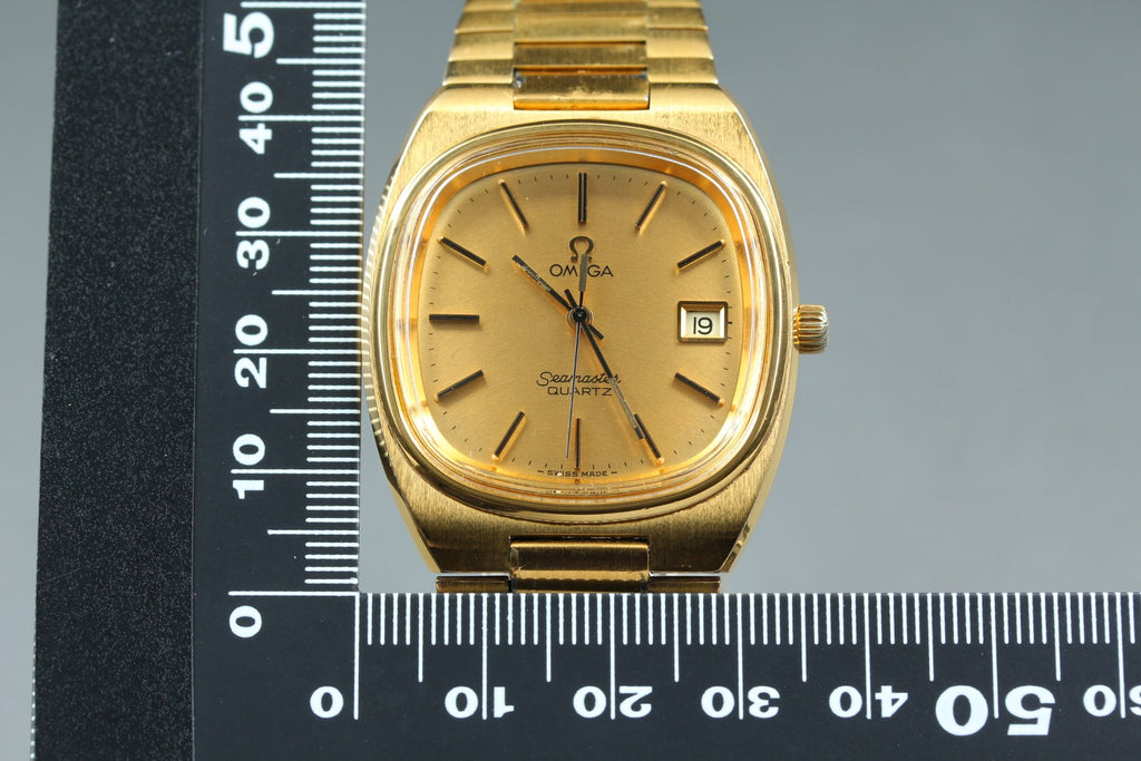 1979 Near MINT OMEGA Seamaster 35mm 196.0085 Quartz Gold Dial Men's Vintage