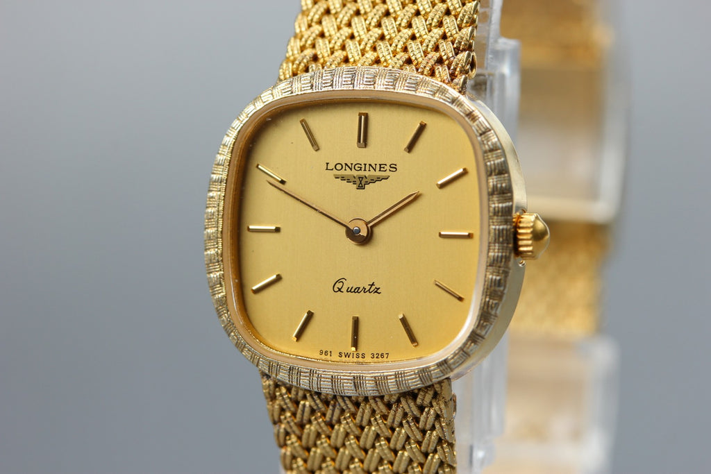 Near MINT LONGINES 961 3267 21mm Quartz Gold Plated Gold Dial Women's Vintage
