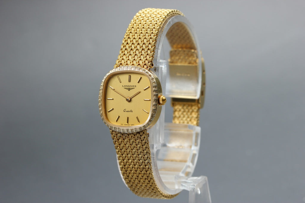 Near MINT LONGINES 961 3267 21mm Quartz Gold Plated Gold Dial Women's Vintage