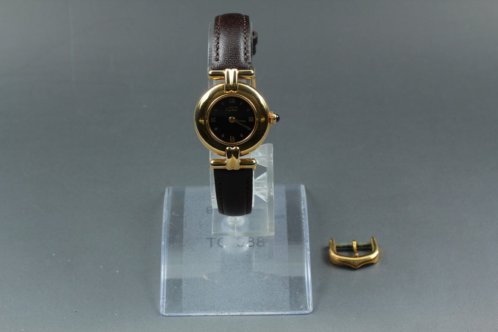 Near MINT Cartier Must de Colisee SM Vermeil 590002 24mm Quartz Black Dial Women