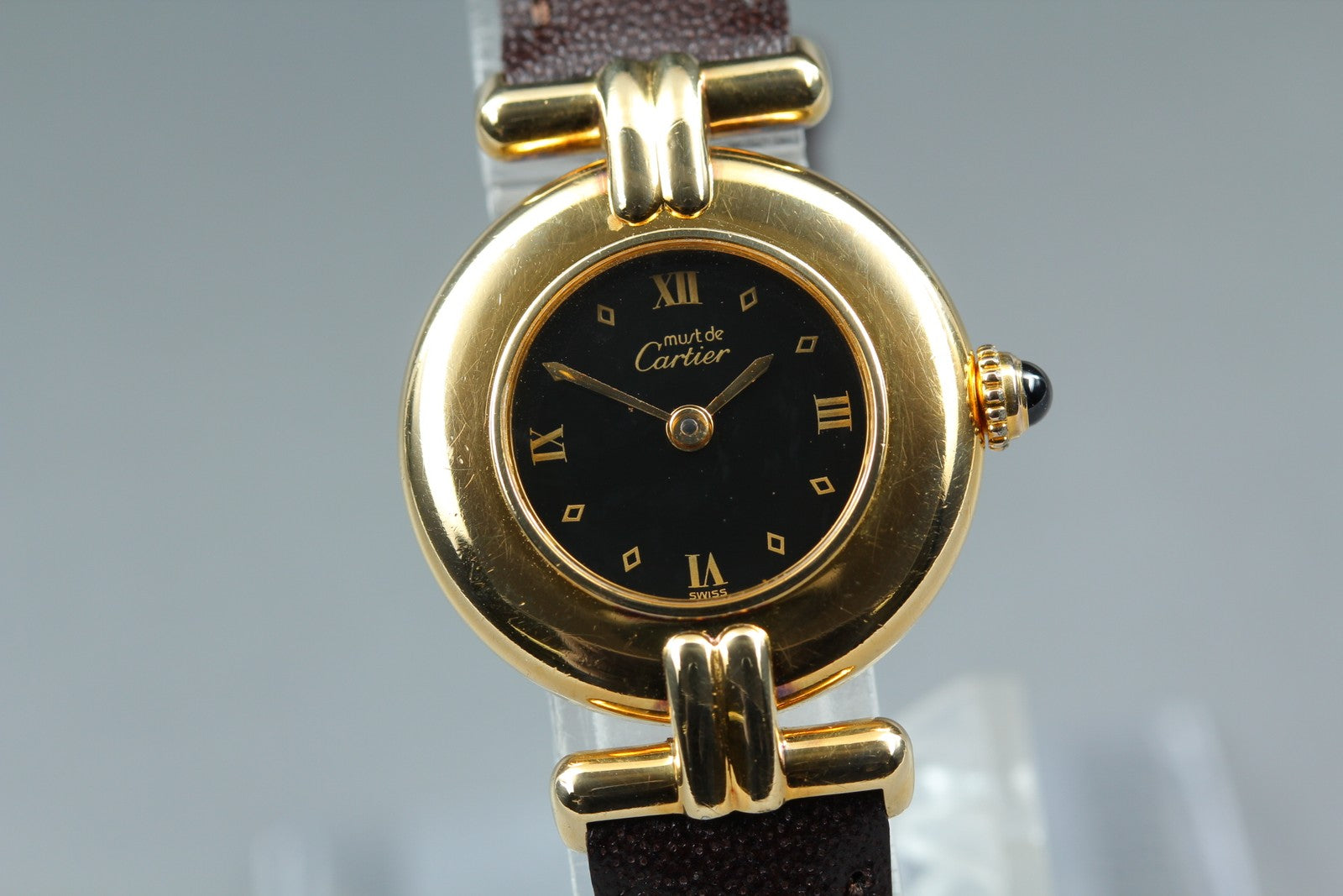 Near MINT Cartier Must de Colisee SM Vermeil 590002 24mm Quartz Black Dial Women