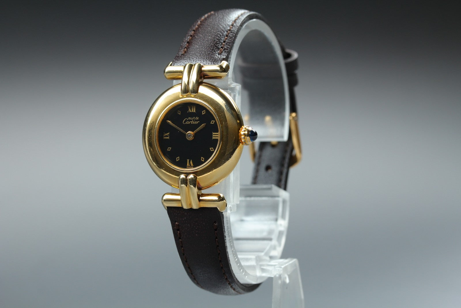 Near MINT Cartier Must de Colisee SM Vermeil 590002 24mm Quartz Black Dial Women
