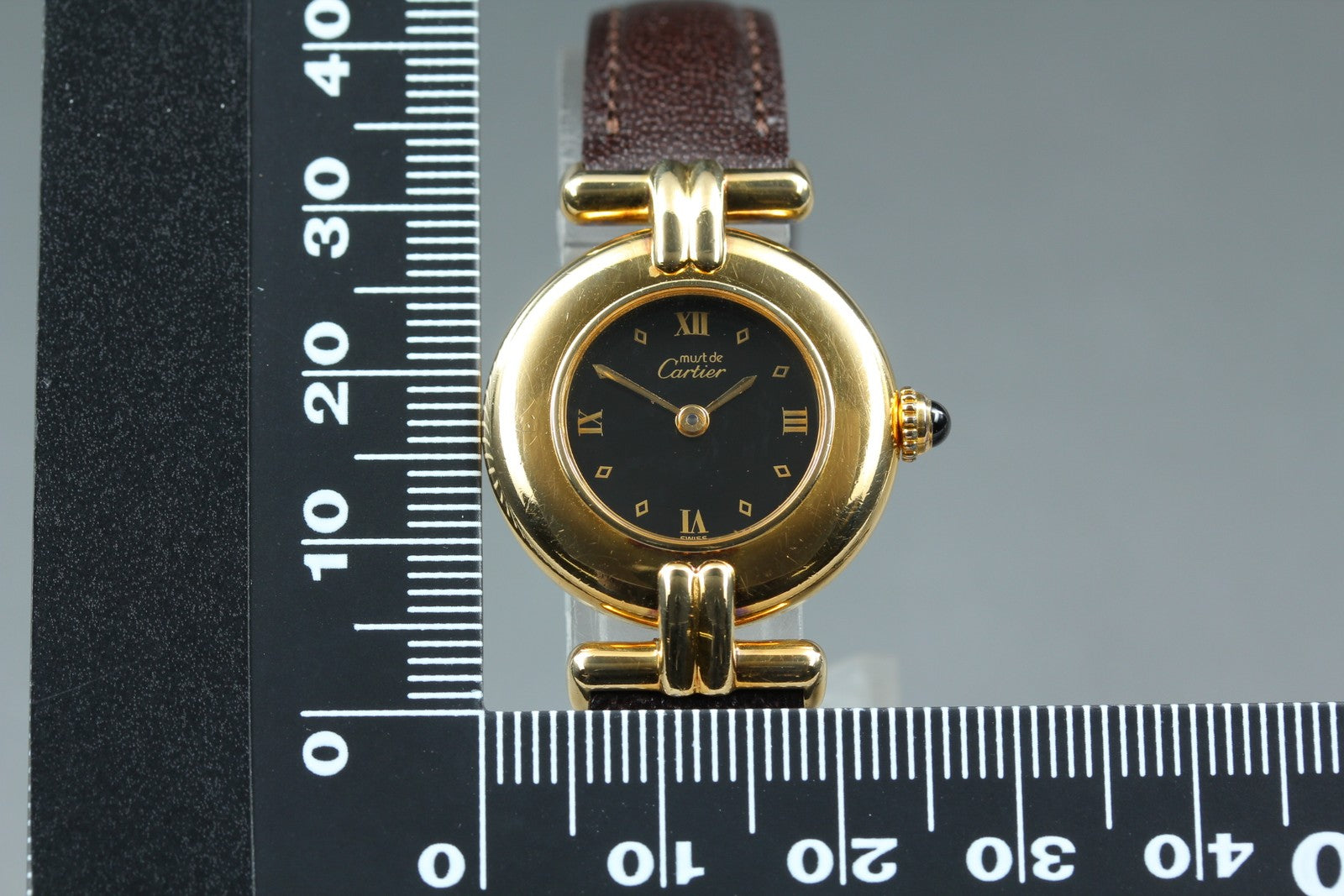 Near MINT Cartier Must de Colisee SM Vermeil 590002 24mm Quartz Black Dial Women