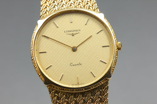 MINT LONGINES 150 6773 30mm Quartz Gold Plated Gold Dial Men's Watch Vintage