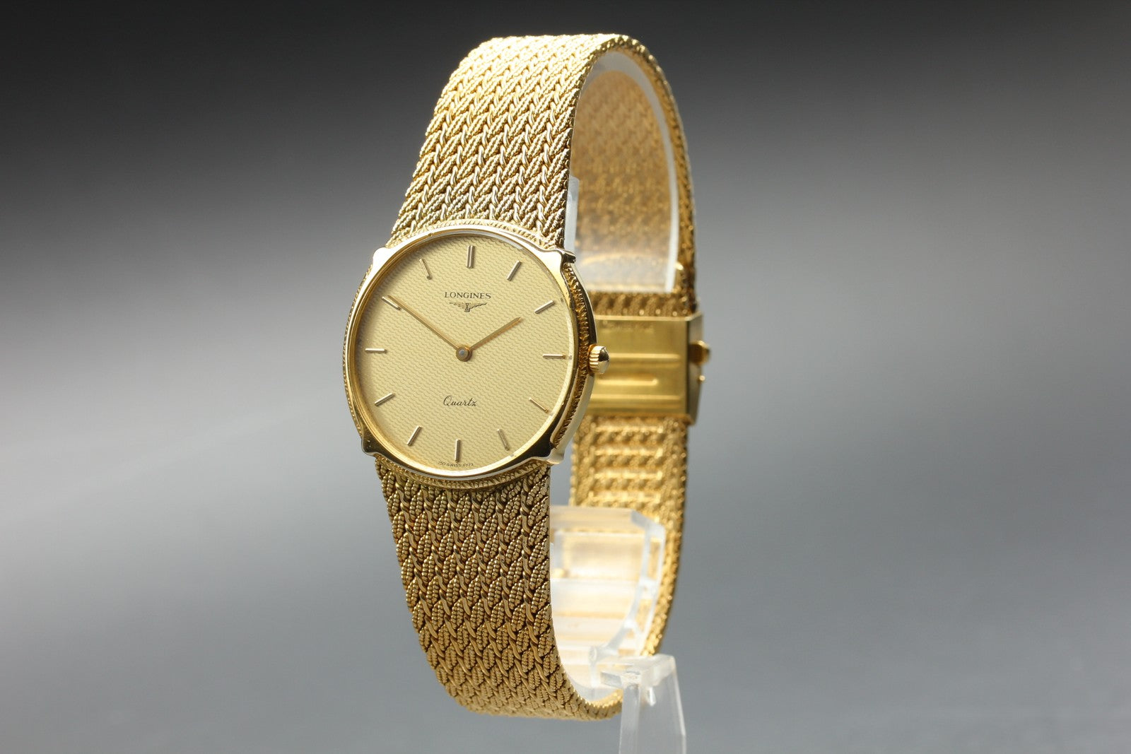 MINT LONGINES 150 6773 30mm Quartz Gold Plated Gold Dial Men's Watch Vintage