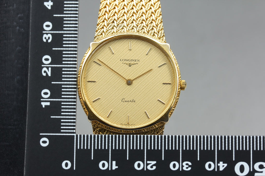 MINT LONGINES 150 6773 30mm Quartz Gold Plated Gold Dial Men's Watch Vintage
