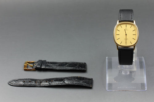 1984 Near MINT OMEGA De Ville 30mm 191.0132.1 Quartz Gold Dial Men's Vintage