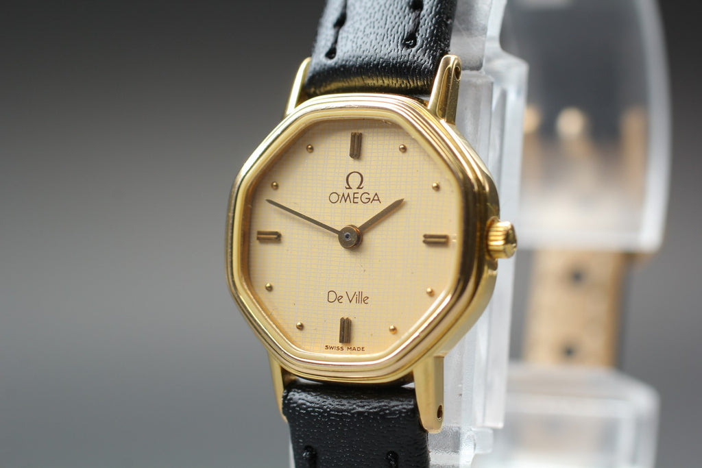 1984 OMEGA De Ville 20mm 591.0313 Quartz Gold Dial Women's Watch Vintage Exc+5