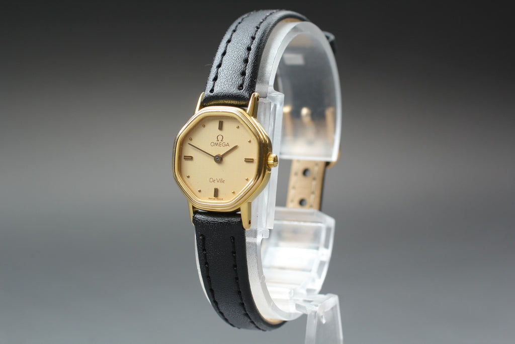 1984 OMEGA De Ville 20mm 591.0313 Quartz Gold Dial Women's Watch Vintage Exc+5