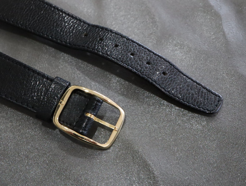 OMEGA Genuine Black Leather Strap 19mm Watch Band Gold Buckle Vintage #1991-2