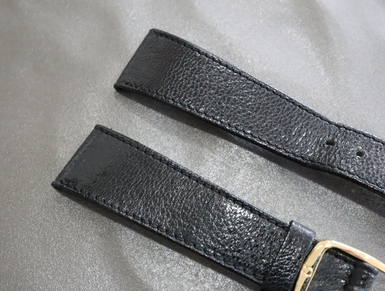 OMEGA Genuine Black Leather Strap 19mm Watch Band Gold Buckle Vintage #1991-2