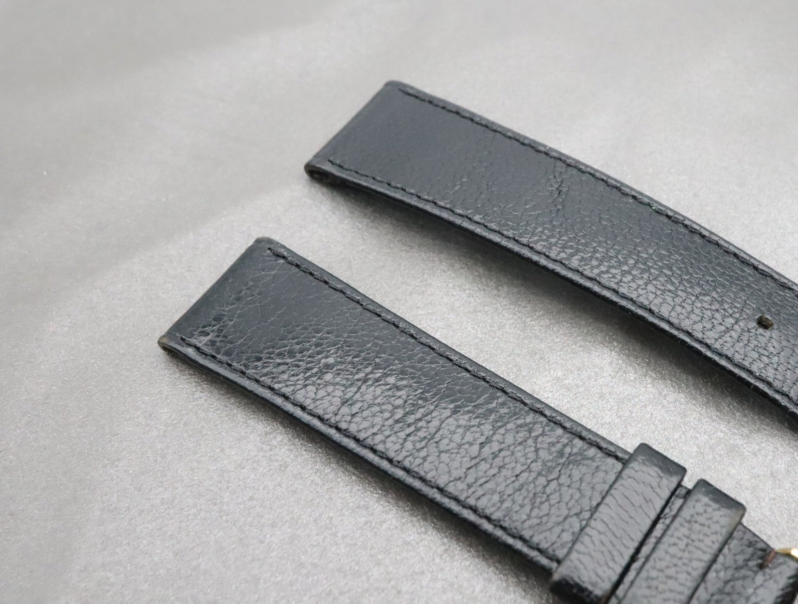OMEGA Genuine Black Leather Strap 19mm Watch Band Gold Buckle Vintage #2243-2
