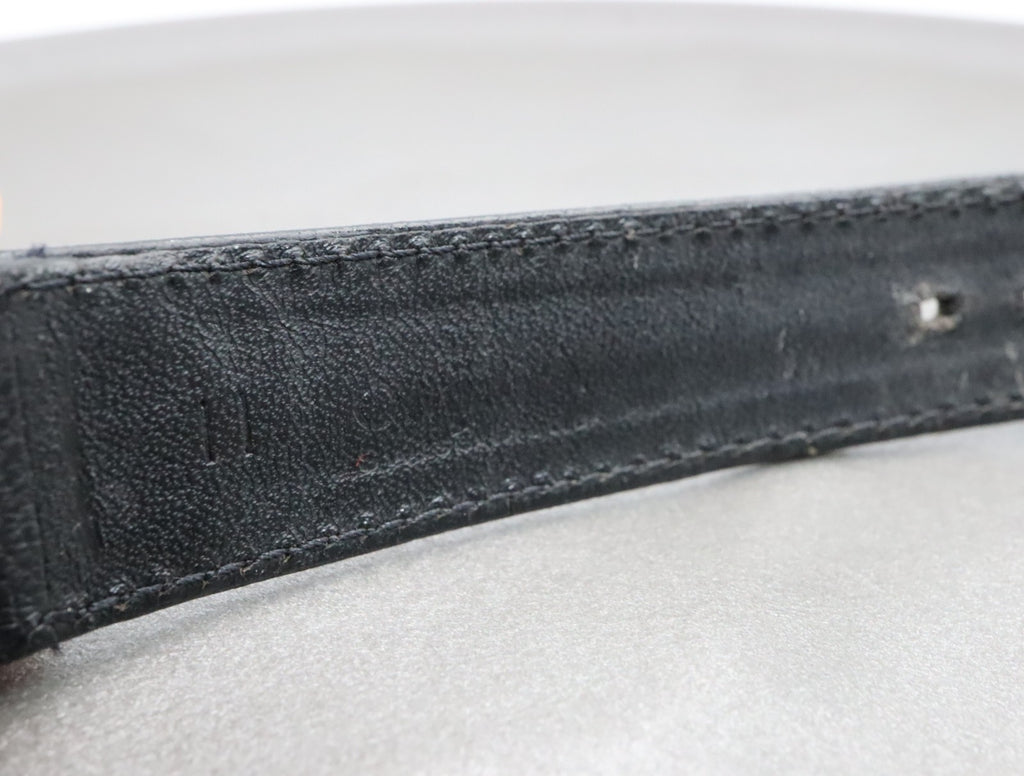 OMEGA Genuine Black Leather Strap 19mm Watch Band Gold Buckle Vintage #2243-2