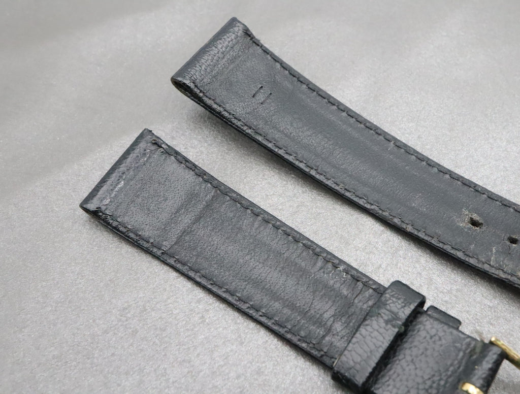 OMEGA Genuine Black Leather Strap 19mm Watch Band Gold Buckle Vintage #2243-2
