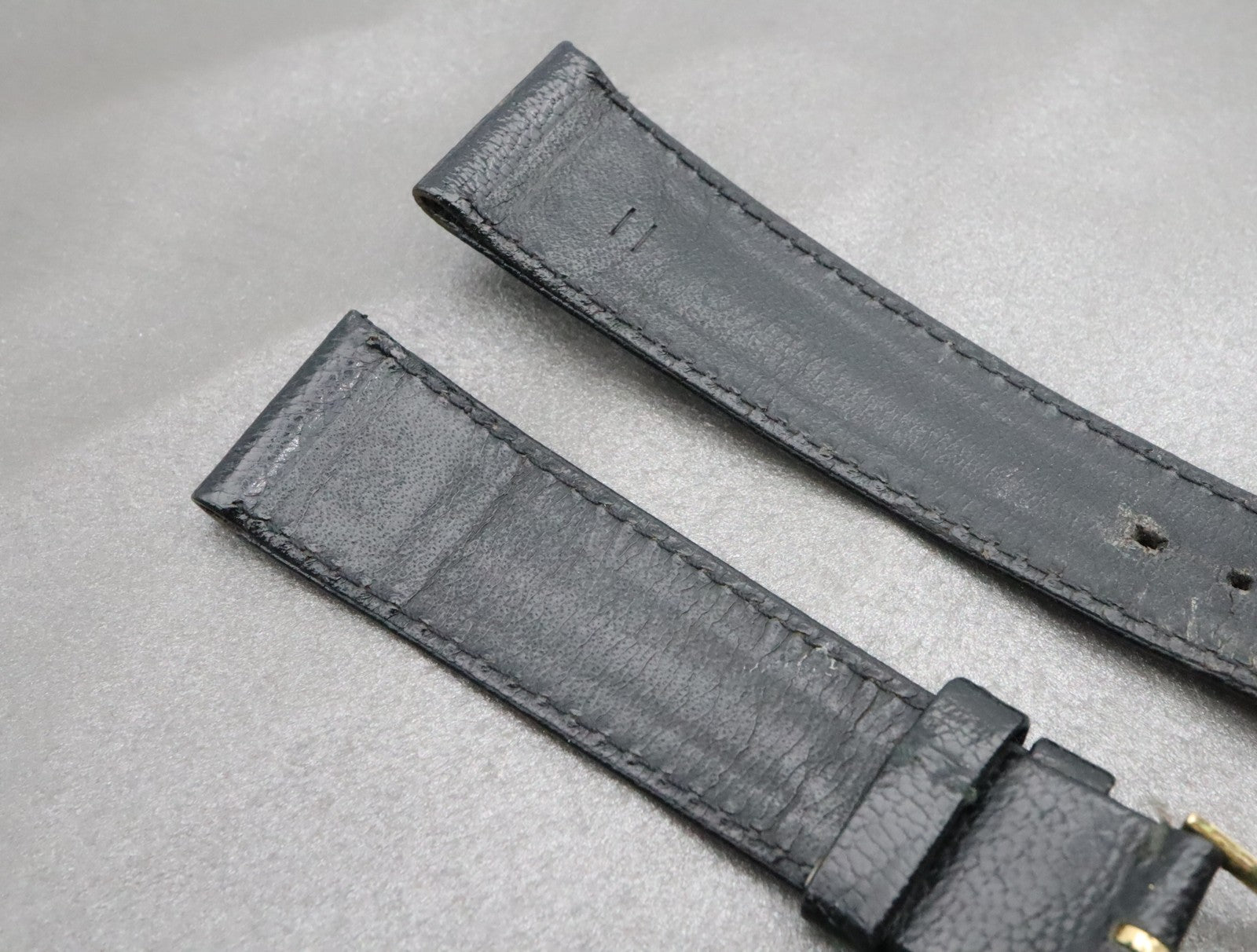 OMEGA Genuine Black Leather Strap 19mm Watch Band Gold Buckle Vintage #2243-2