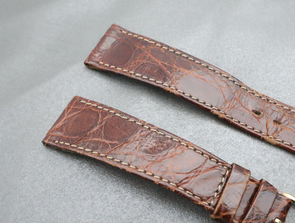 OMEGA Genuine Brown Leather Strap 18mm Watch Band Gold Buckle Vintage #2312-2