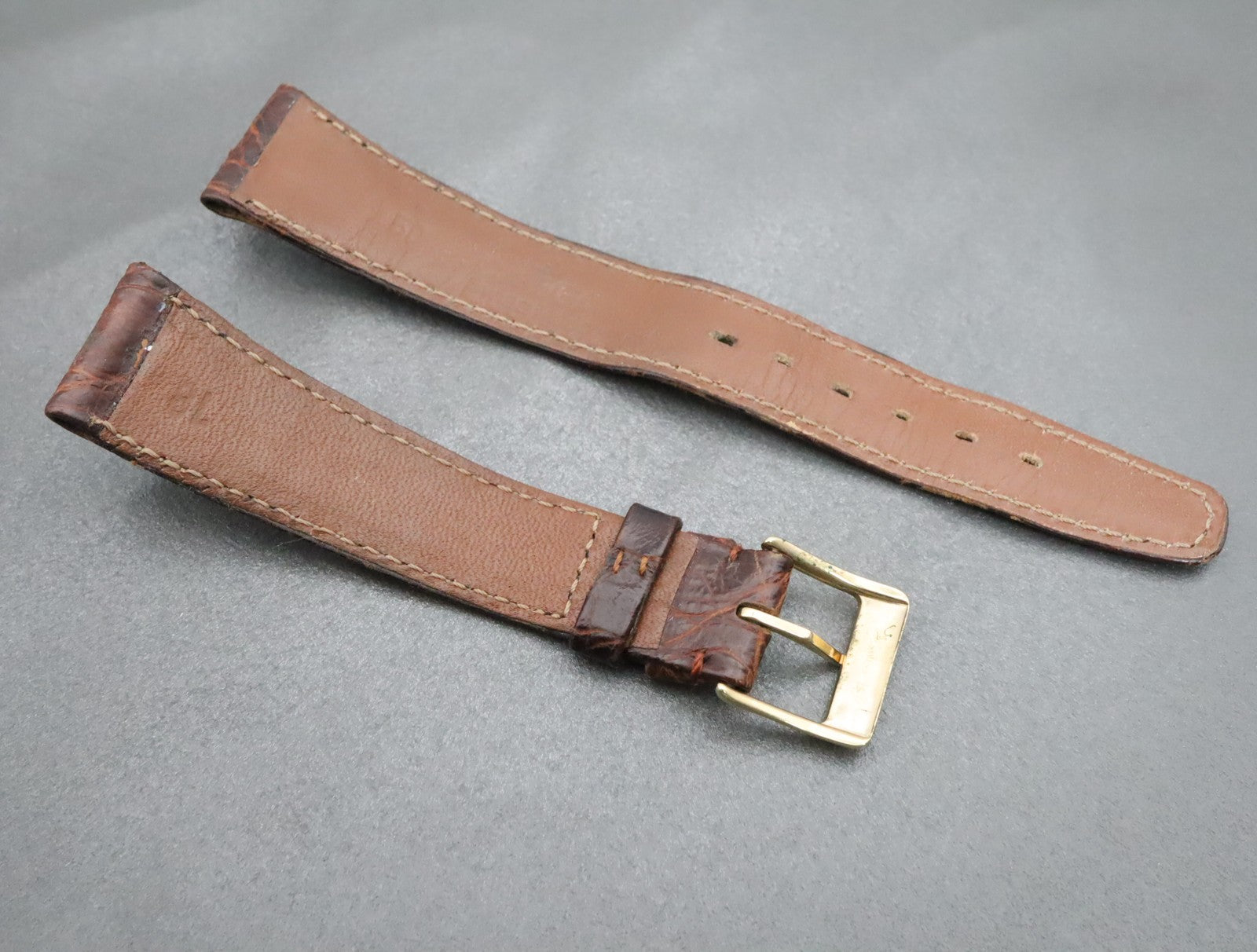 OMEGA Genuine Brown Leather Strap 18mm Watch Band Gold Buckle Vintage #2312-2